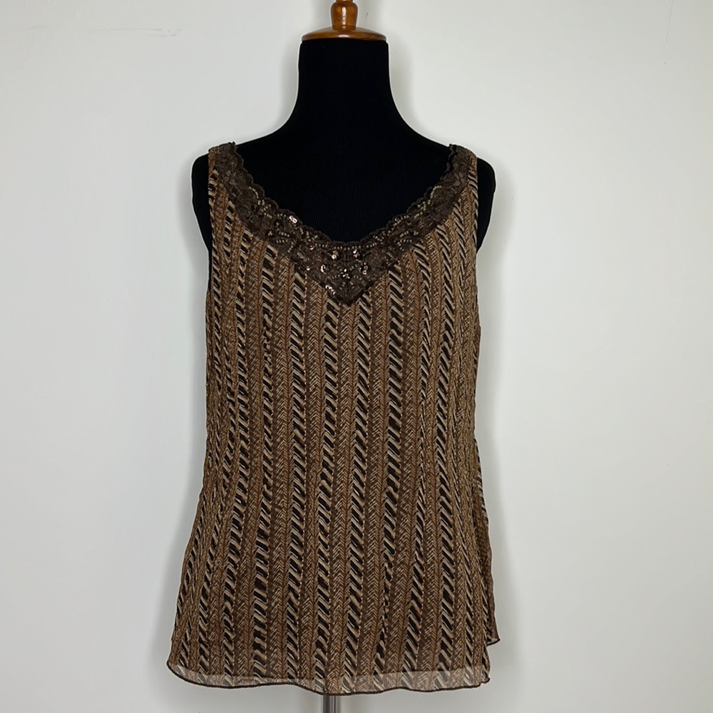 NINE WEST Brown Silk Stripe Sequin Embezzled Sleeveless Top 4